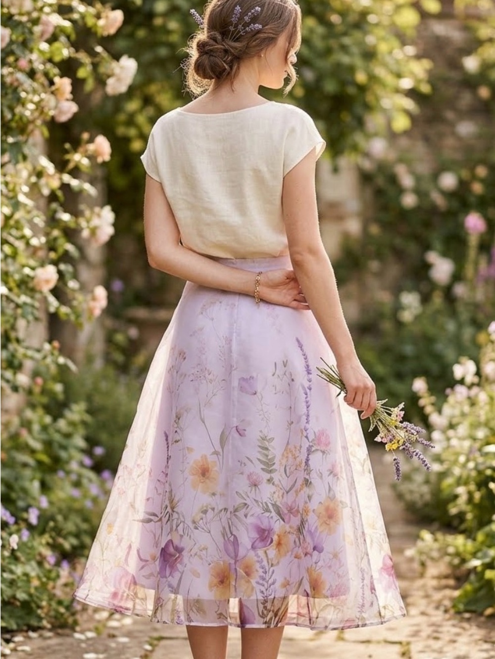Floral Watercolor Beautiful Long Flowy Skirt - Pink, Mauve, Yellow and Green